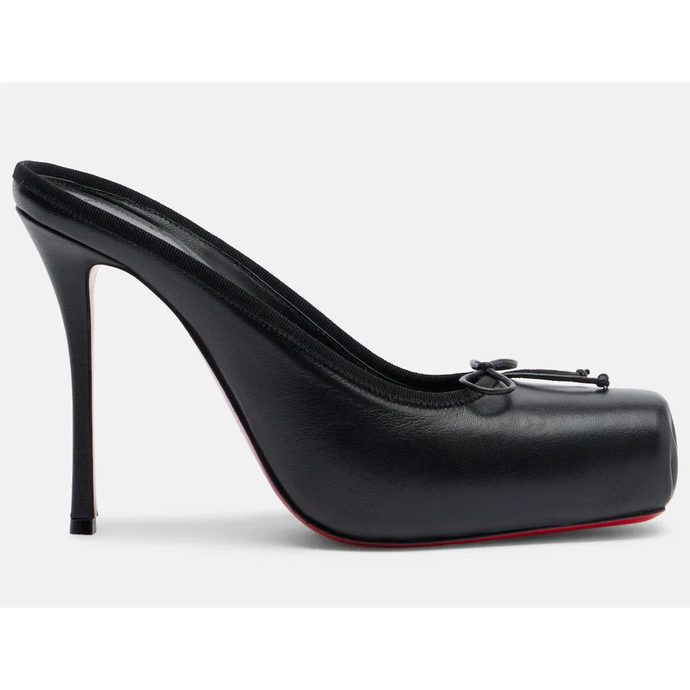 Christian Louboutin Cassia Mule 100 Black Leather Ballet Slip On Heel Pump 36